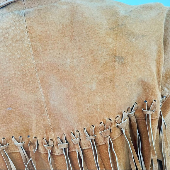 VINTAGE Fringe Leather Coat Buckskin style Jacket Shacket Ranchwear Penny Lane - Picture 6 of 10